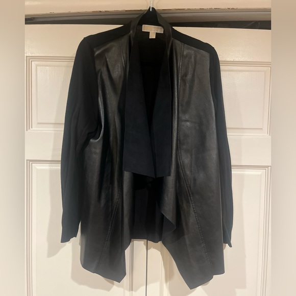 MICHAEL Michael Kors Faux Leather Open Front Sweater - Size 1X - PLUS - Picture 1 of 9